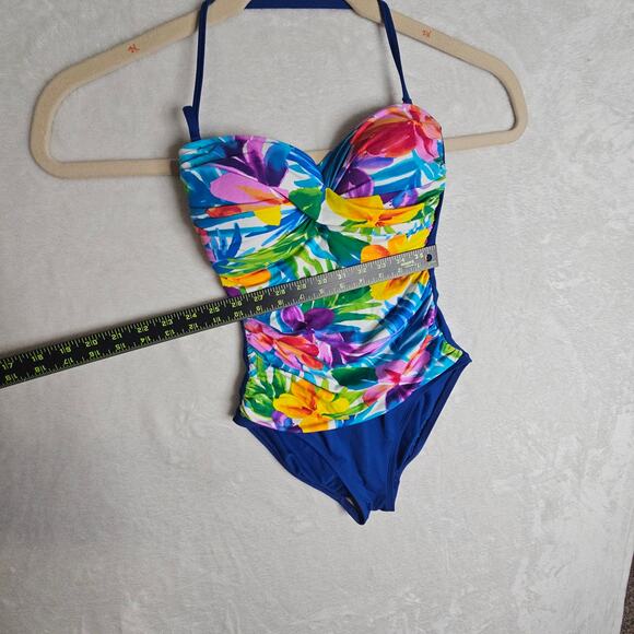 La Blanca Sz6 One Piece Blue n Bright Multi colored Swimsuit. Designer Beach - Picture 9 of 16